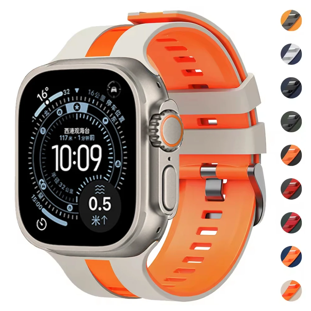 Zweifarbiges Silikonarmband für Apple Watch Band Ultra 4 3 2 49mm 44 46 42 45 Silikonarmband IWatch Series 12 11 10 9 8 7 SE3