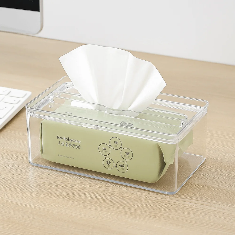 

Waterproof Transparent Tissue Box Multi-Functional Rectangular PET Tissue Container Large Capacity Space-saving Tissue Dispenser