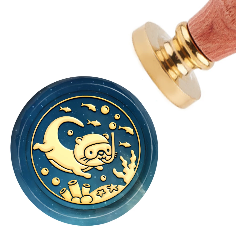 1PC  Wax Seal Stamp Otter 30mm Removable Brass Head Sealing Stamp with Wooden Handle for Birthday Invitations Gift Scrapbooking