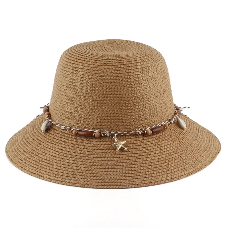 Manufacturer Wholesale Multi-color Women's Summer Fisherman Straw Travel Beach Sunshade Dome Basin  Sunscreen Hat