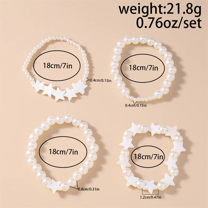 4-teiliges Set Modische Handgefertigte Imitationsperlen-Stern-Perlen-Armbänder für Frauen und Mädchen, Party- und Festivalschmuck, Geschenke – Detail 1