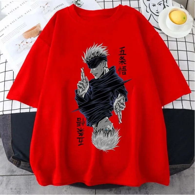 Fashion Jujutsu Kaisen Satoru Gojo Anime Printed Lady O-Neck Short Sleeve Women's T Shirt Black White Short Sleeve Summer Top image 5