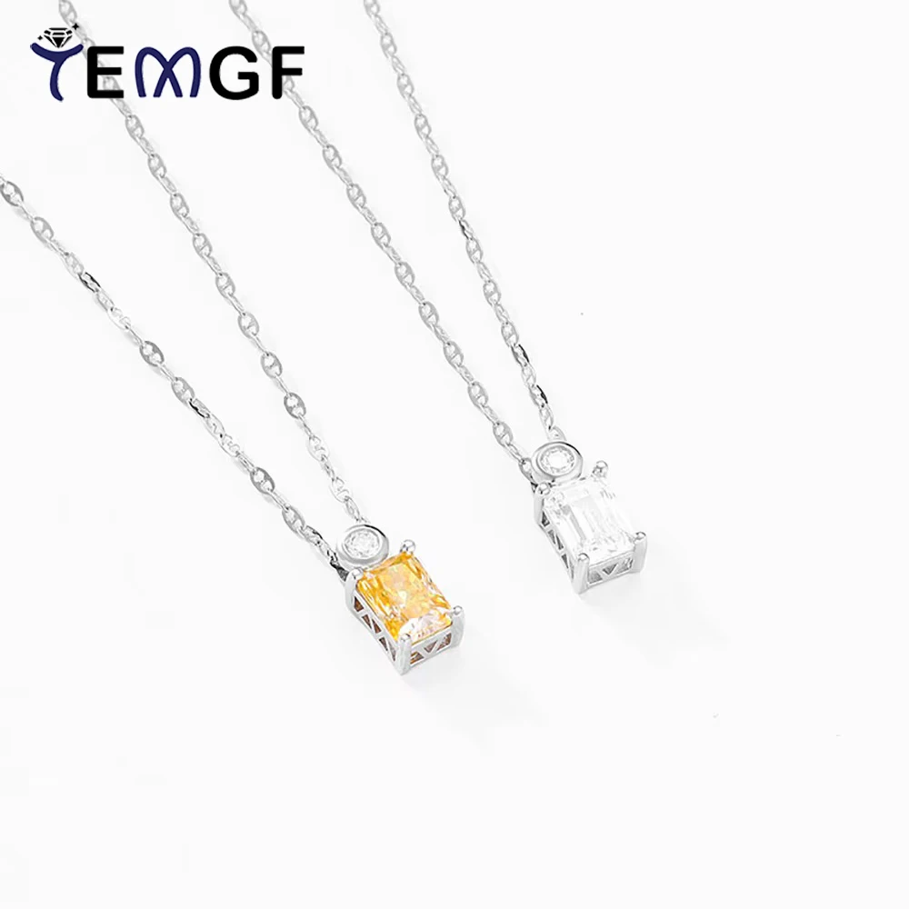 

TEMGF Moissanite Pendant Necklace Emerald/Raytheon Cut Fine Jewelry S925 Sterling Silver Chain for Women GRA Certification