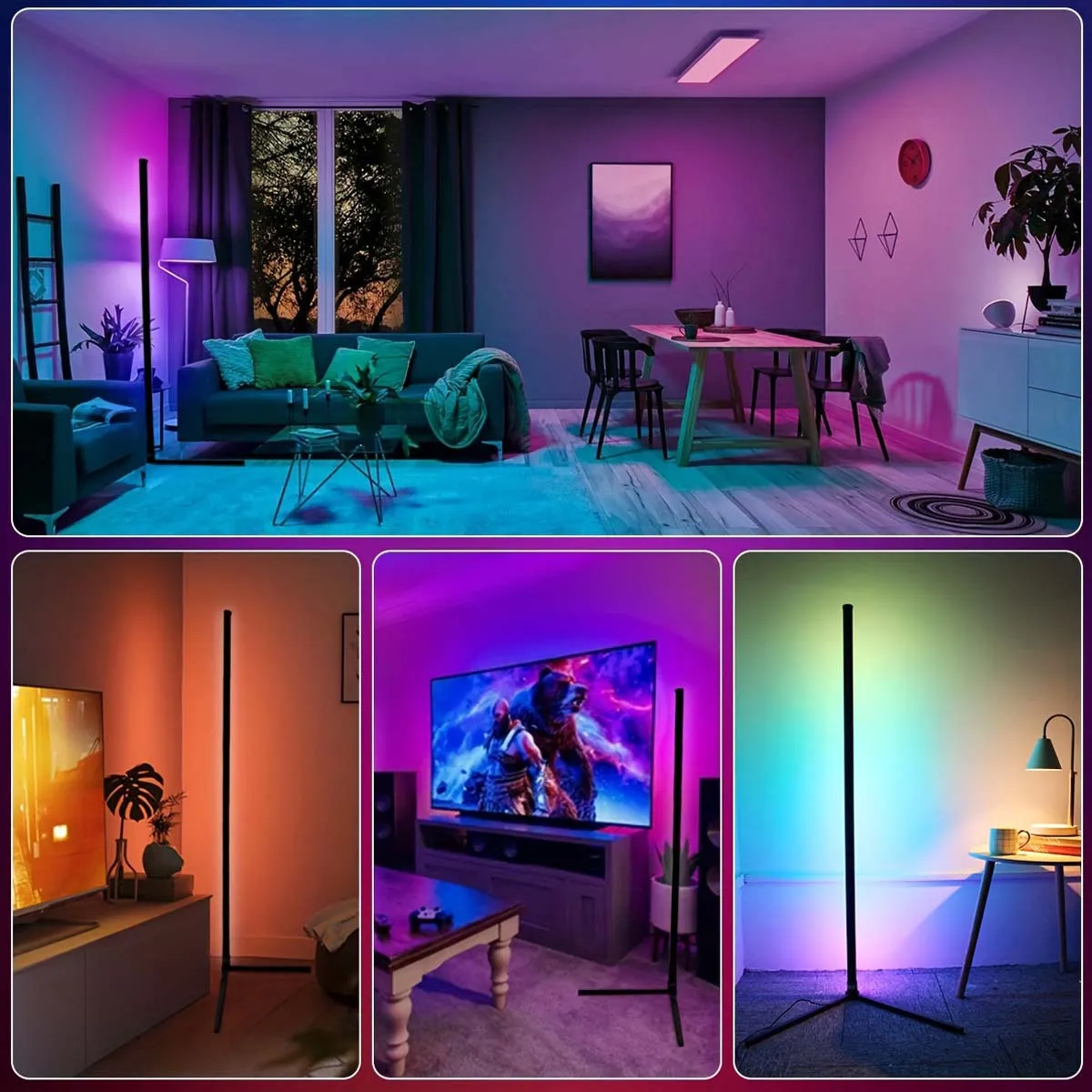 160cm Inteligentna narożna lampa podłogowa Tuya z możliwością przyciemniania RGB LED Nowoczesne nastrojowe oświetlenie stojące do sypialni Gaming