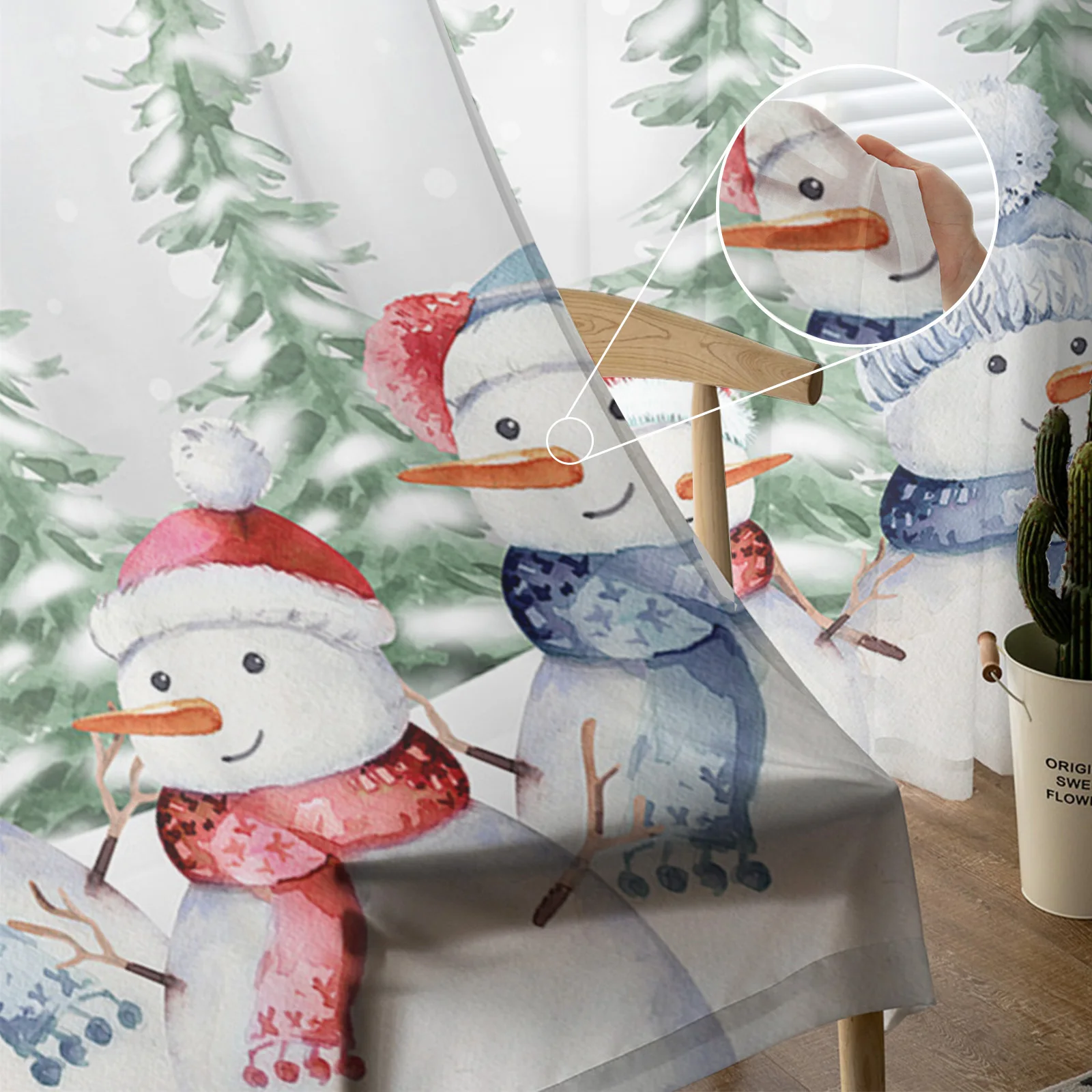 XBDDZSW Cortinas De Navidad Lindo Papá Noel Muñeco De Nieve Árbol De Navidad Regalo Copo De Nieve Invierno Vacaciones Feliz Año Nuevo Patrón Estampado Cortina Dormitorio Sala De Estar Decoración