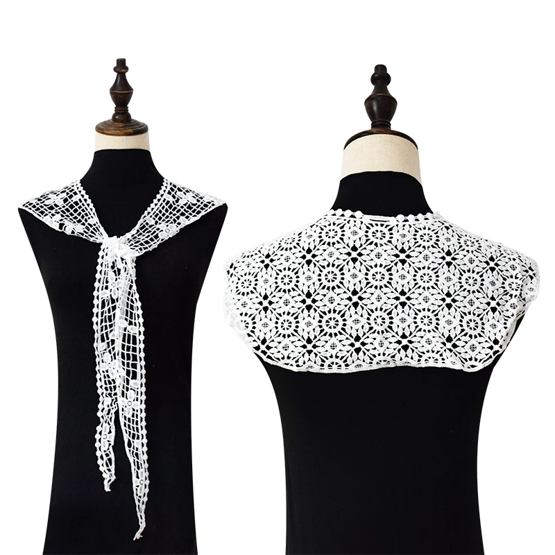 

Summer Thin Lace Knitted Hook Flower Hollow Outerwear with Woven Fake Collar Small Shawl and Skirt Sunscreen Neck for Women