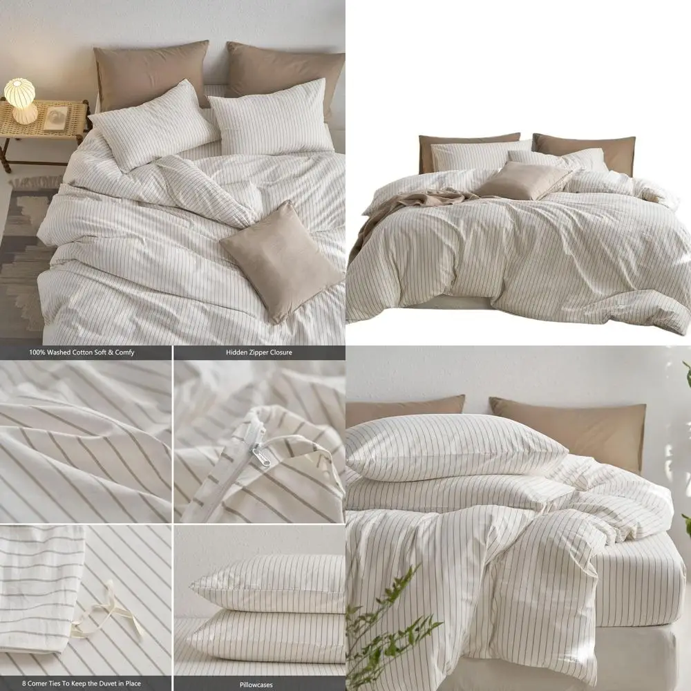 

Комплект пододеяльников в полоску Super King Plus — 100% мягкий хлопок, лен, дышащий и прочный (белый душный лен, серый, 120x120)