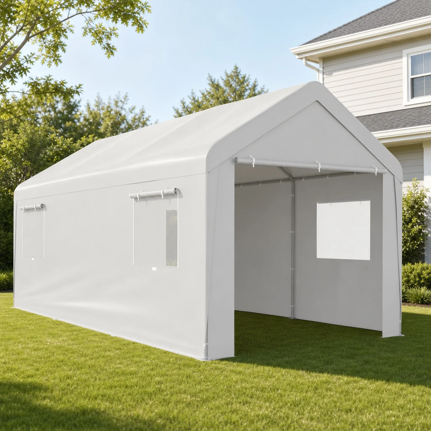 Carport 10x20 Ft, 120 LBS Heavy Duty Car Canopy, Portable Garage with Roll-up Windows and Removable Sidewalls, Car Port