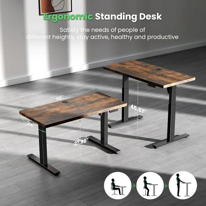 Electric Standing Desk Adjustable - 48 x 24 Inch Sit Stand up Table with Cable Management for Computer Home Office Desks