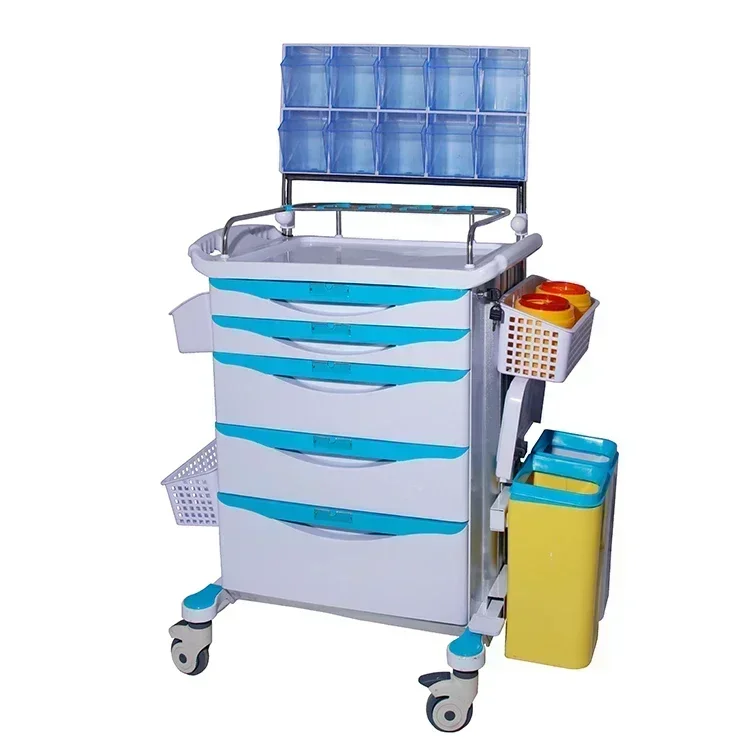 

High Capacity 5 Drawers Central Lock Abs Hospital Emergency Medical Anesthesia Medicine Trolley