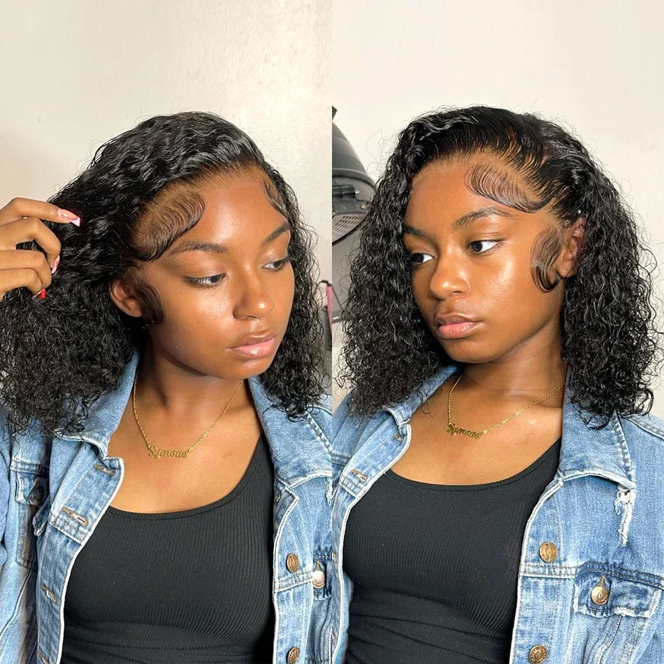 Short Bob Wigs Kinky Curly Lace Front Human Hair Wigs Cheap Black Lace Deep Wave Curly Lace Frontal Wig For Women Wholesale image 4