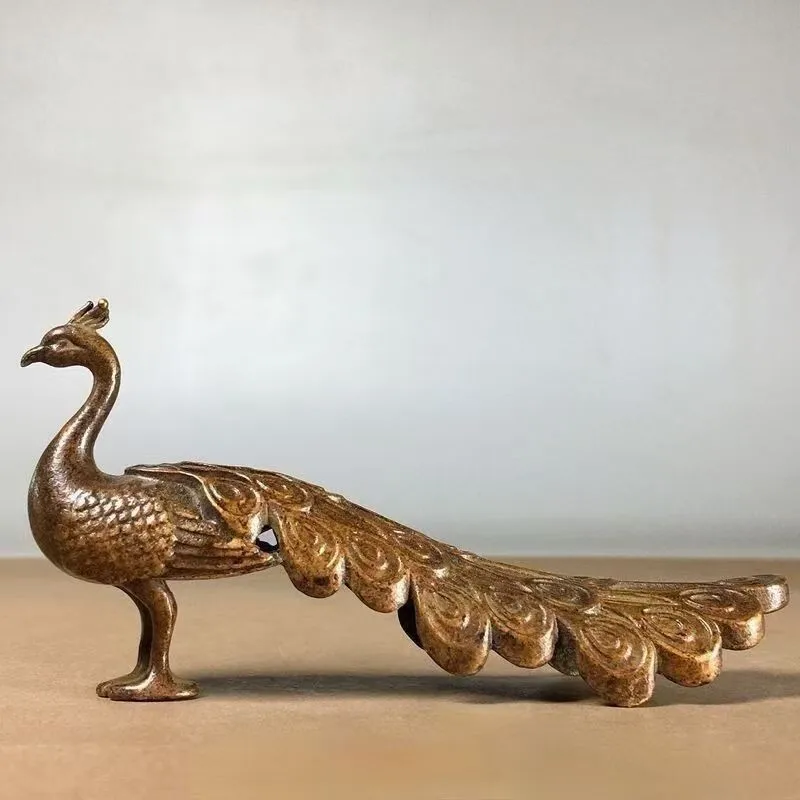 

vintage chinese copper art carving Simulation Animal Model: peacock