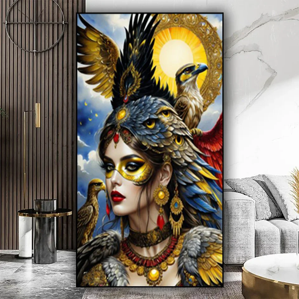 Golden Mask Eagle Goddess diamond art painting new 2024 Full Diamond Mosaic Woman Handmade jewelry cross stitch Large Home decor