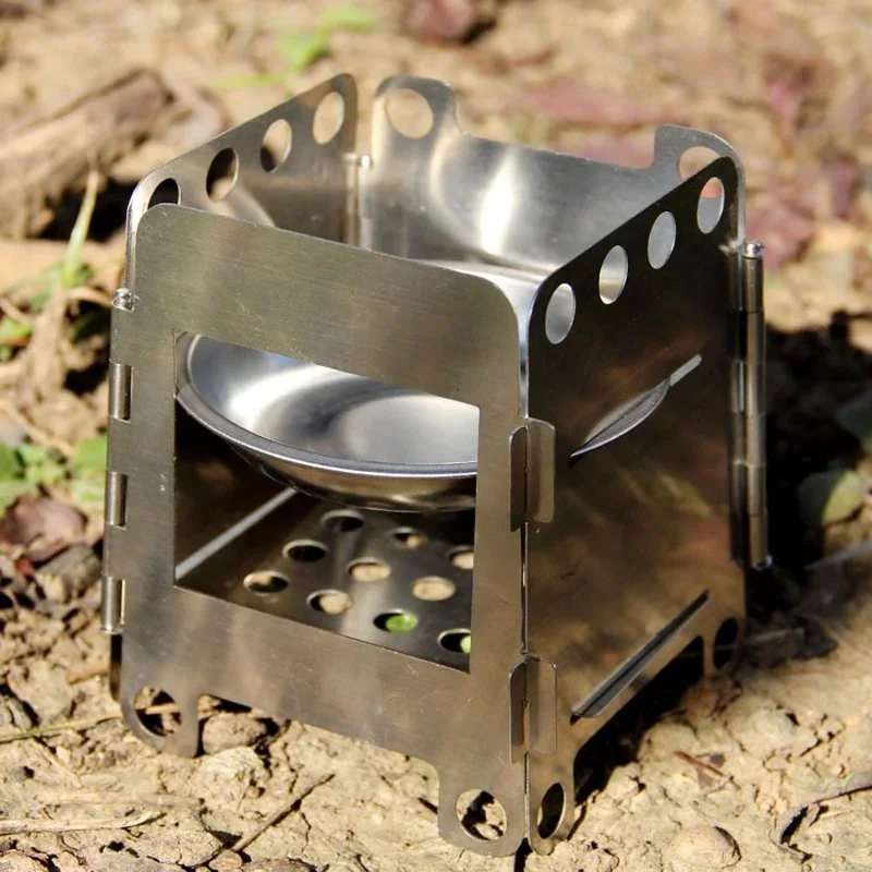 Outdoor Portable Camping and Hiking Stainless Steel Card Firewood Stove, Outdoor Backpack Chain Stove