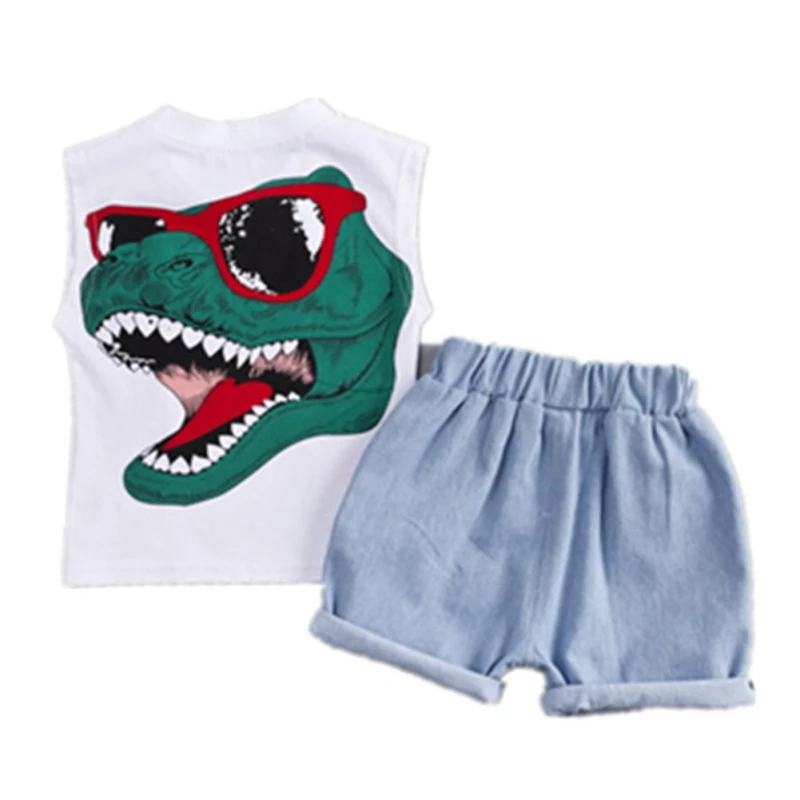 

Baby Boy Sleeveless Letter Dinosaur Print Vest Summer Casual Suit Tops+Shorts Toddler Kids Clothing Set