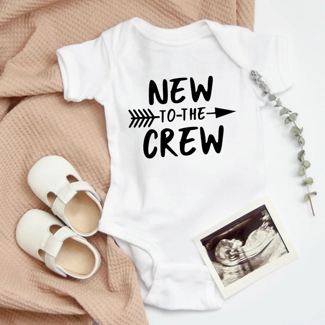 Funny New to the Crew Pregnancy Revealed Newborn Boy Girl Clothing Infant Short-sleeved Cotton Bodysuit