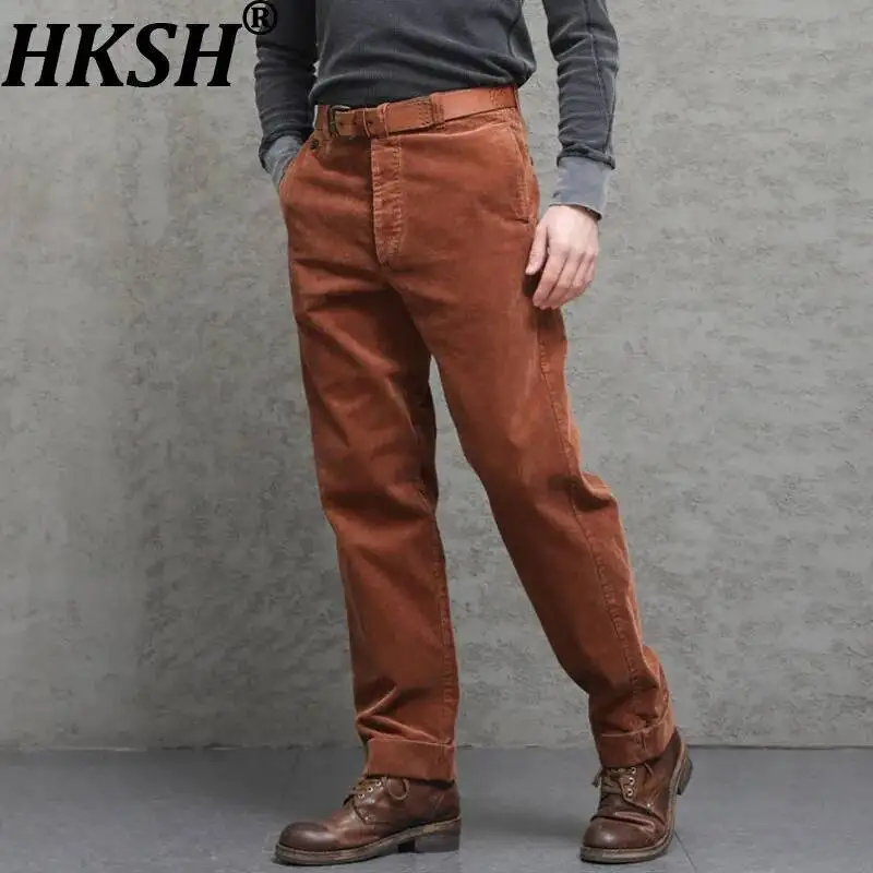 

HKSH Spring New Men's Tide Corduroy Trousers Classic Simple Casual Pants Sulfur-Dyed Loose Slightly Tapered Straight-Leg HK23714