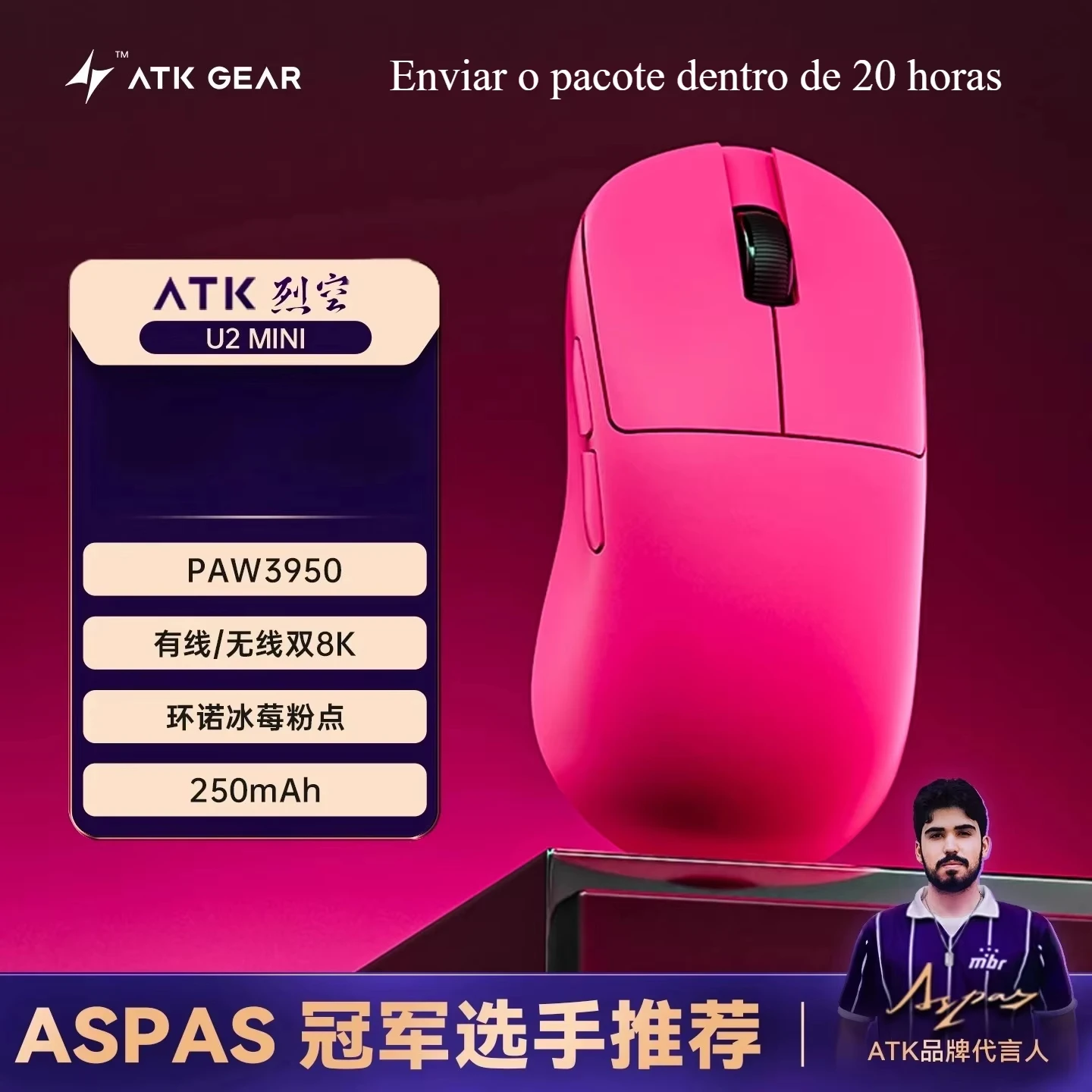 NEW ATK BlazingSky U2 INSTOCK PAW3950 8k Wireless Gaming Mouse 3mode Ultra Double 44g Lightweight E-sport Mouse Custom Accessory