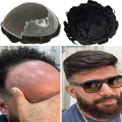 Toupee for Men Human Hair Wigs Men Toupee Q6 Prosthesis Units Patch Curly Wave Toupee Hair Real Human Replacemet