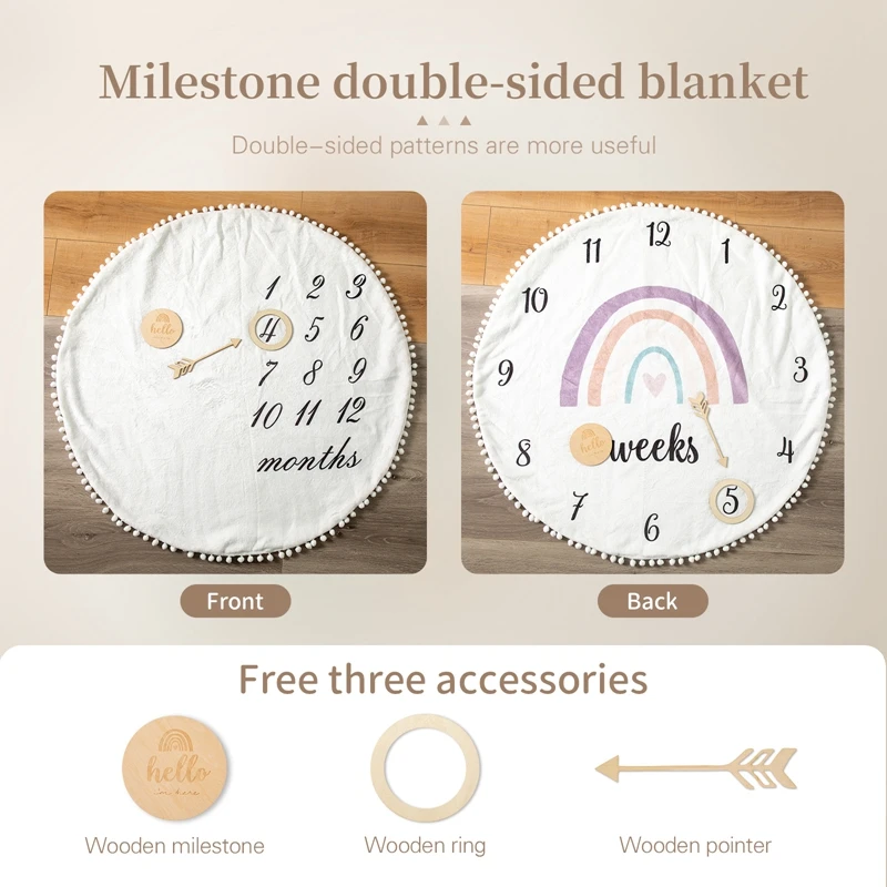 Newborn Baby Monthly Growth Milestone Blanket Infant Photography Accessories for Baby Photography Calendar Prop Background Cloth