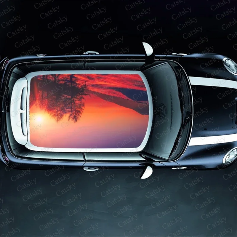 Beautiful Sunrise Car roof sticker wrap racing SUV accessories packaging painting PVC car accessories graphic decals