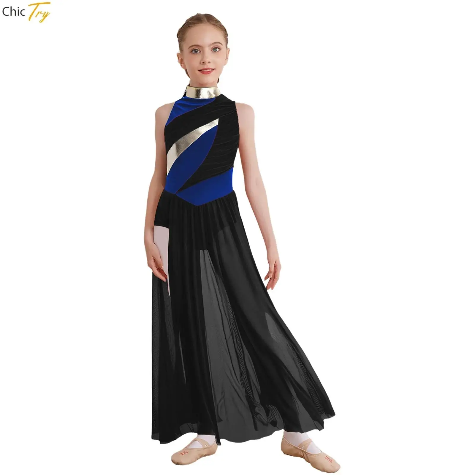 Kind Mädchen Lyrical Modern Dance Kleid Leistung Klassisches Kostüm Ballett Tanz Ärmellose Overall Split Mesh Trikot Rock Kleid