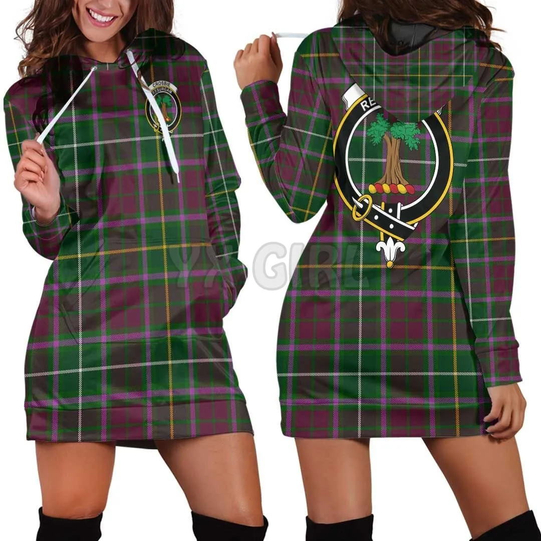 Durie Clan Tartan Crest Hoodie Dress 3D Printed Hoodie Dress Novelty Hoodies Women Casual LongSleeve Hooded Pullover Tracksuit