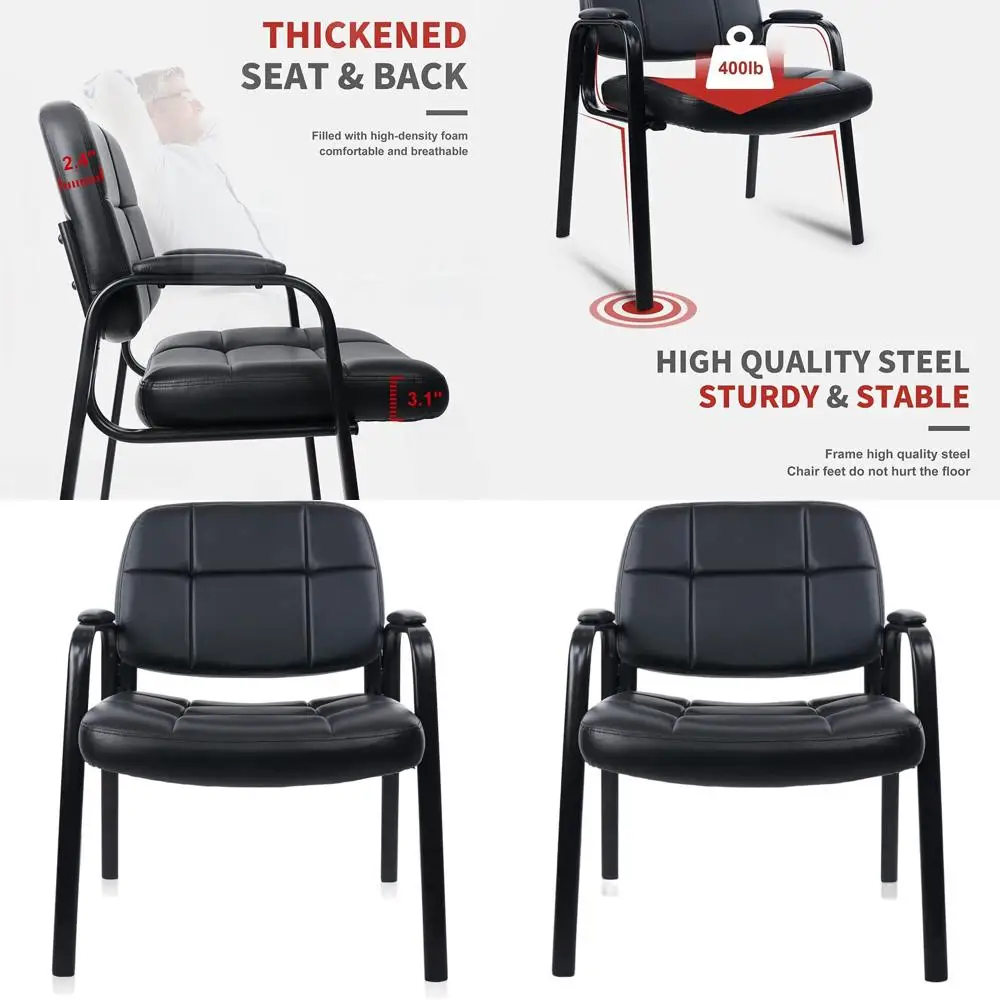 

Executive Bonded Leather Side Chair with Padded Arms, Modern Sled Base, Solid Metal Frame for Office Reception and Conference Ro