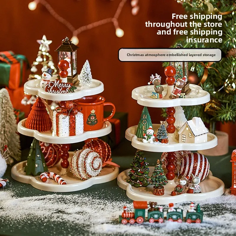 

Christmas Day Shelf Retro Style Multi-layer Cake Snack Fruit Plate Multi-layer Dessert Display Rack Snack Tray