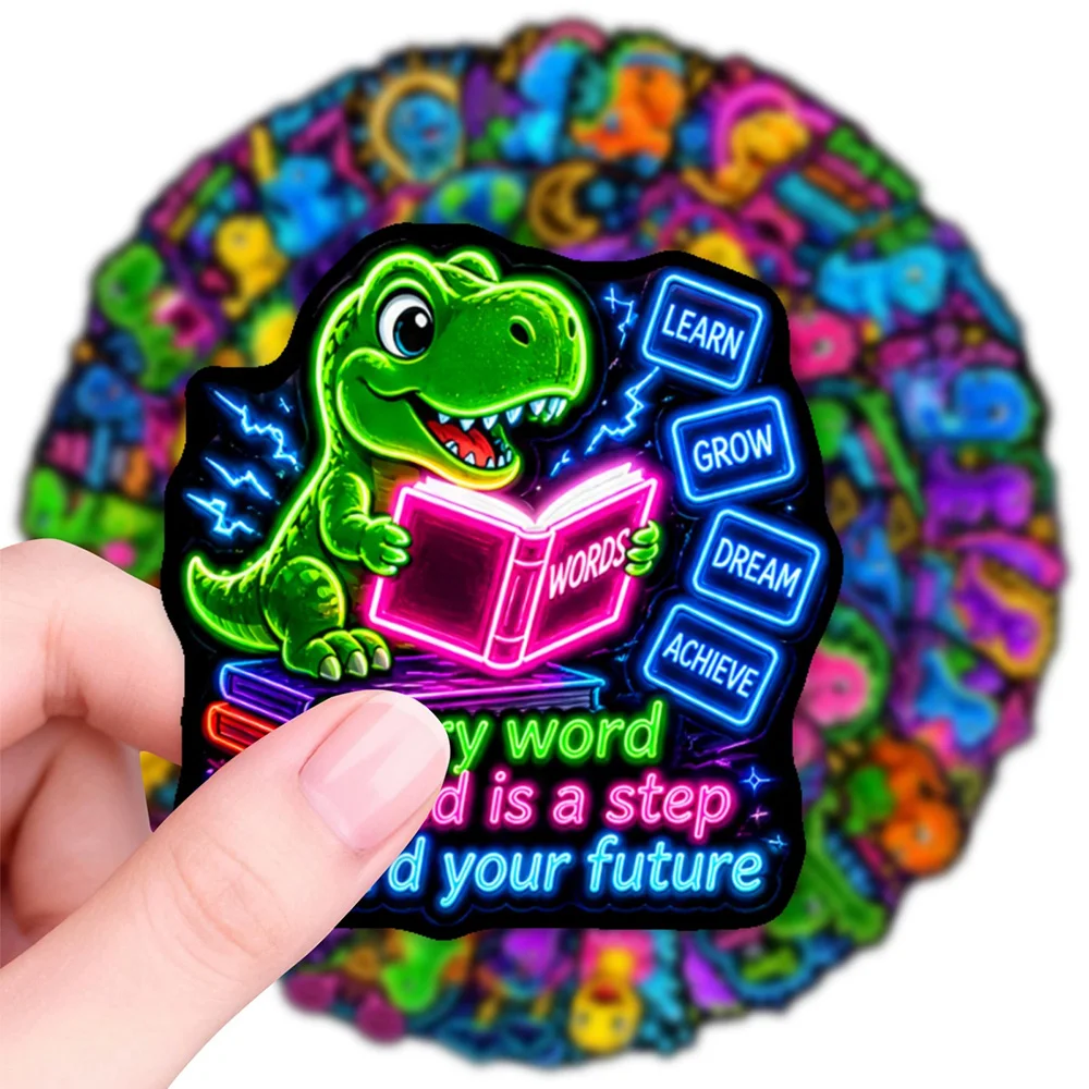 10/30/50pcs Neon Dinosaur Inspirational Stickers Cute Creative Cartoon Decals DIY Stationery Notebook Phone Sticker Decoration