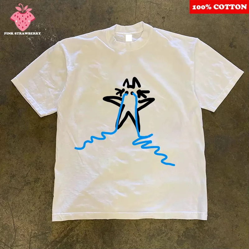 

Cute Cartoon Weep Cat Print T-shirt Women Men Summer 2025 New 100% Cotton Short sleeves Casual Loose Tee Y2k Tops kawaii clothes