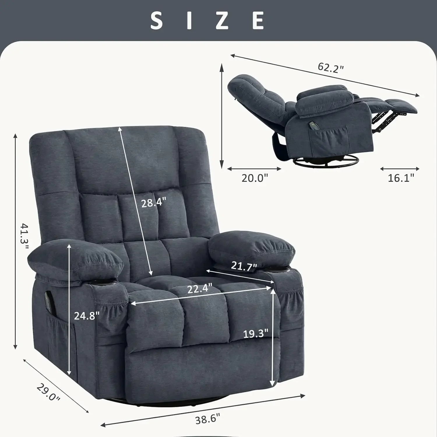 Swivel Rocker Recliner Chair with Vibration Massage and Heat Ergonomic Lounge for Living Room with Rocking