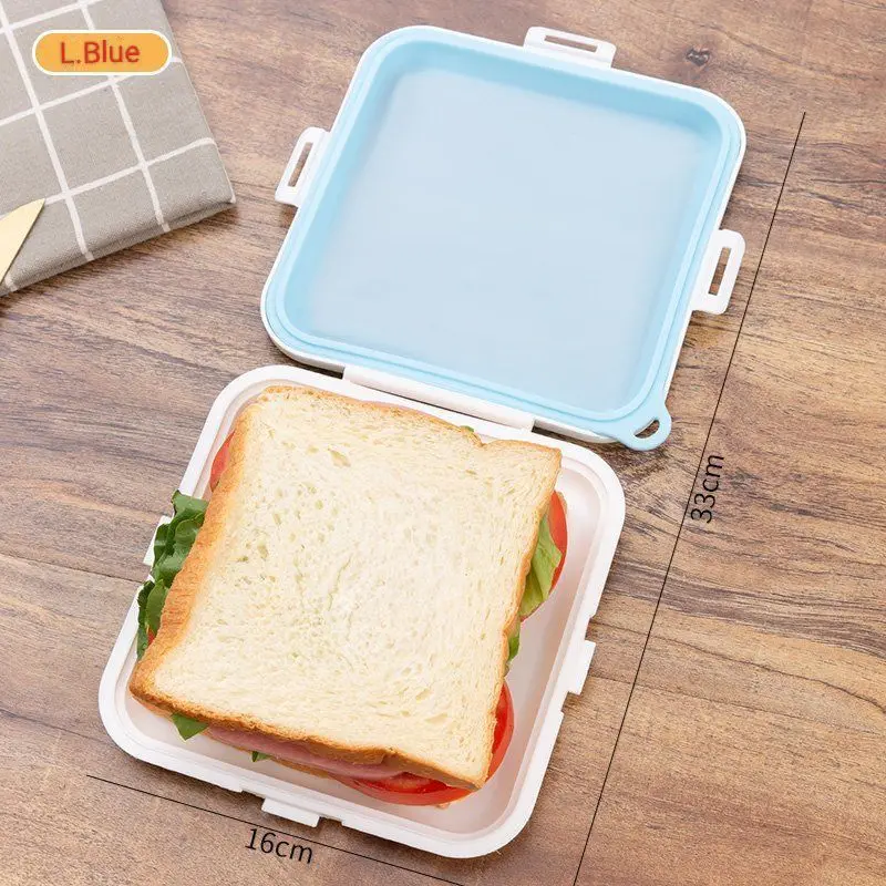 1pc Portable Sandwich Crisper Toast Storage Box Silicone Reusable Microwave Lunch Box Can Be Hung To Store Lunch Food Container view 6