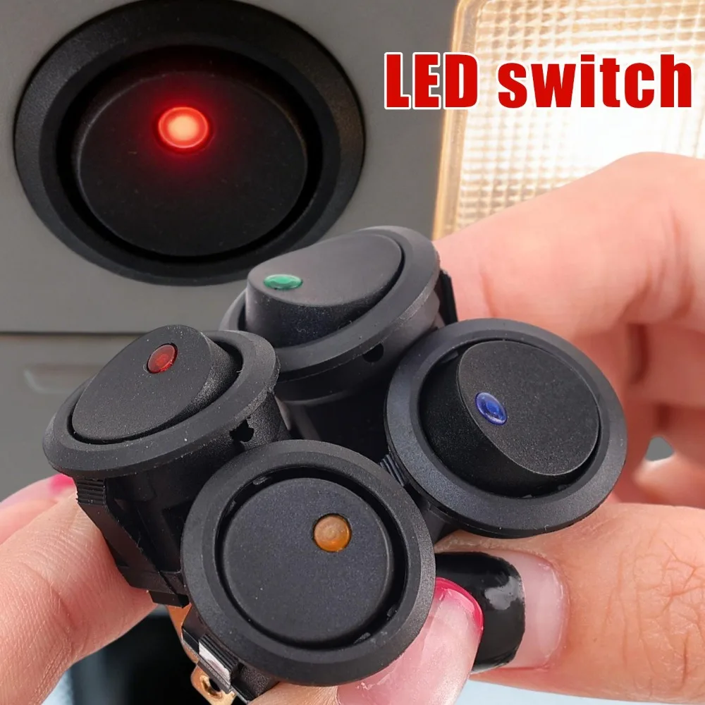 12V LED Boat Switch with Light Car Truck Rocker Switch on/Off Control SPST 3 Pin 2 Position for Marine Auto Round Toggle Switch