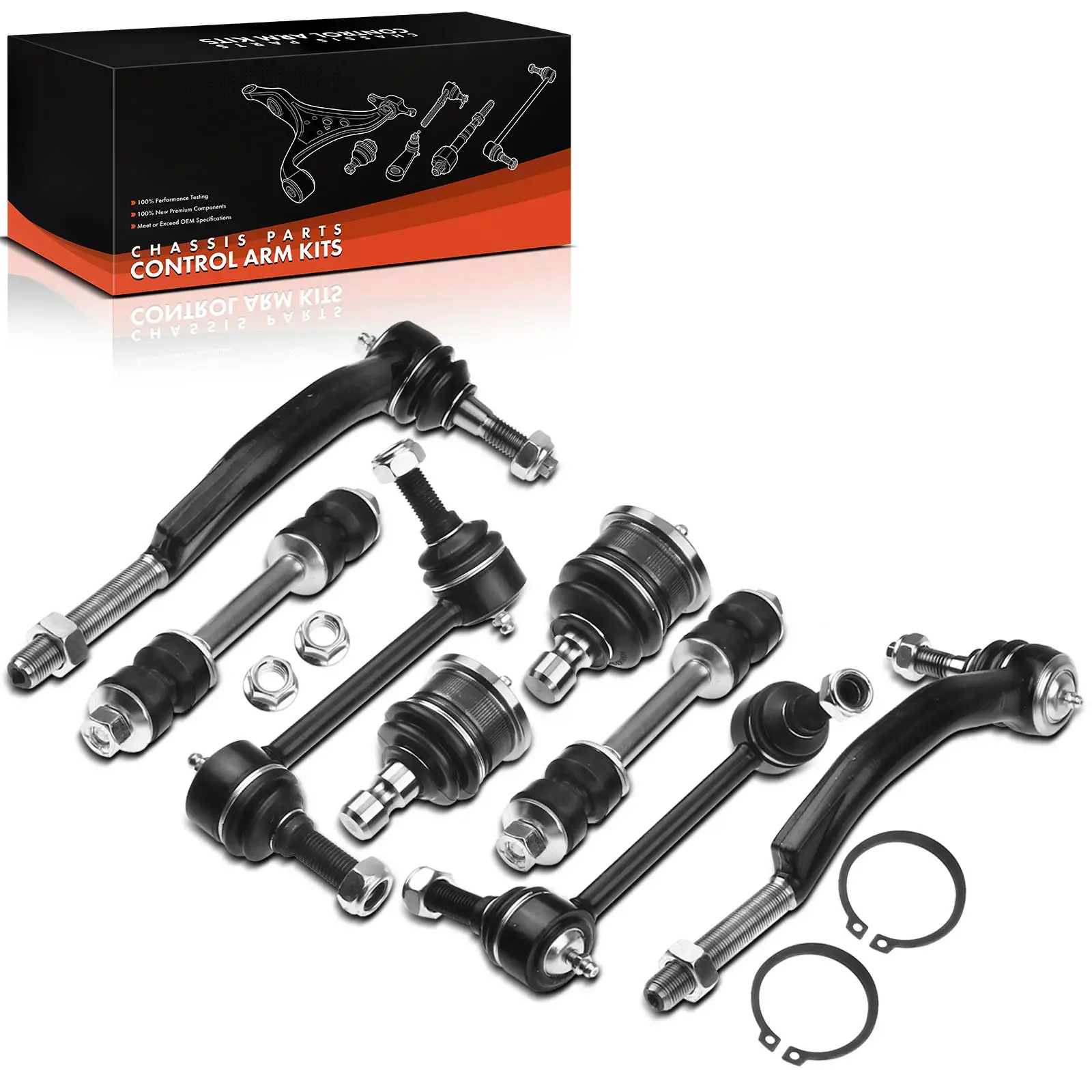 Frankberg 8-delige set draagarmen voorwielophanging, links en rechts, voor Chevrolet Trailblazer, GMC Envoy SUV en Saab 9-7X (2002–2009), onderdeelnr. 26100287