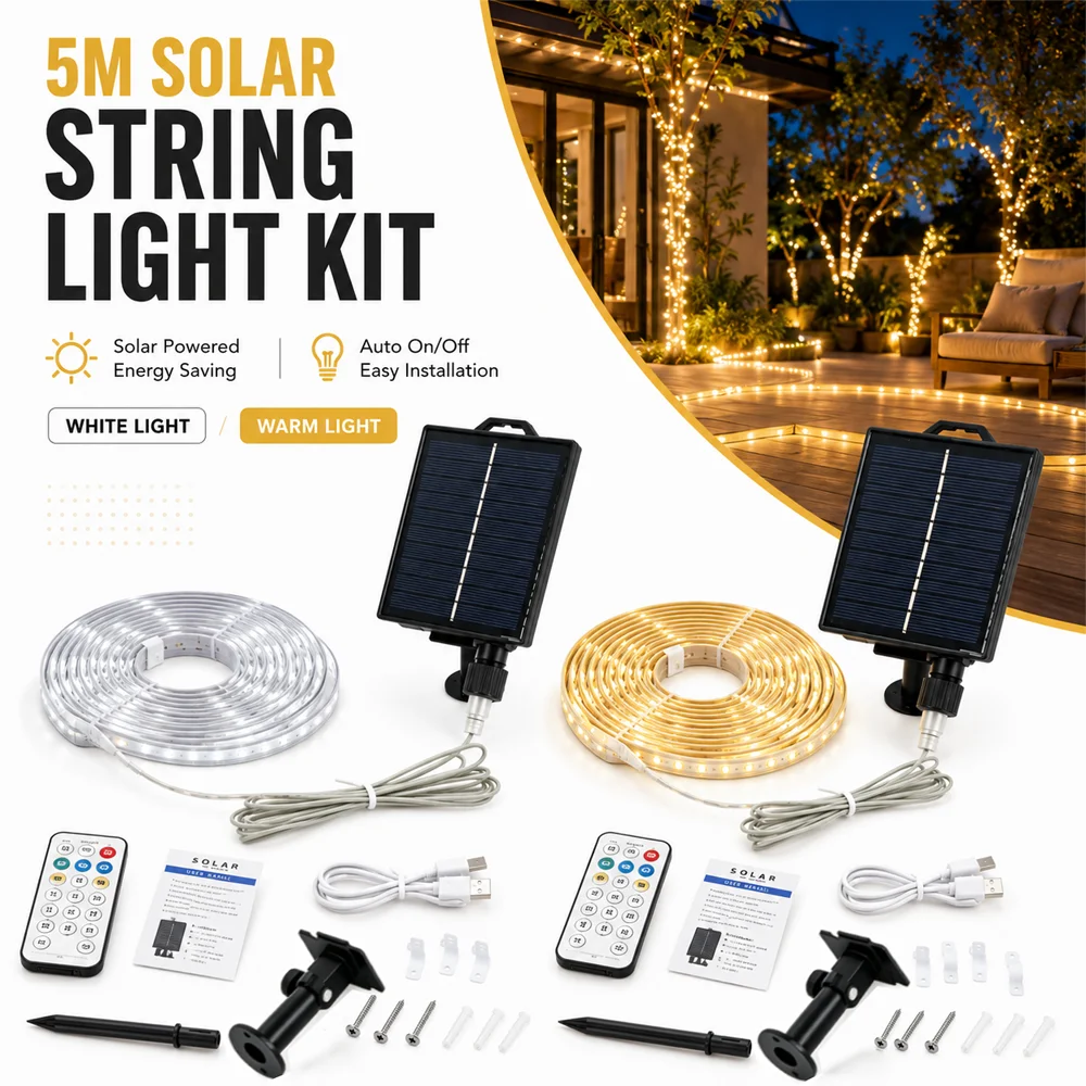 PVC Solar Panel  Solar String Lights Durable Solar/Plug Dual-use Fairy Garland Lights with Sealed LED strip  Sunproof Waterproof