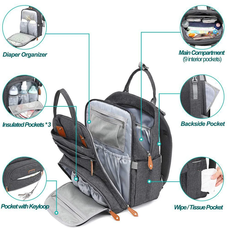 Bolsas de cama plegables para mamá, bolso multifuncional a la moda para madre y bebé, mochila impermeable de gran capacidad para mamá, envío directo