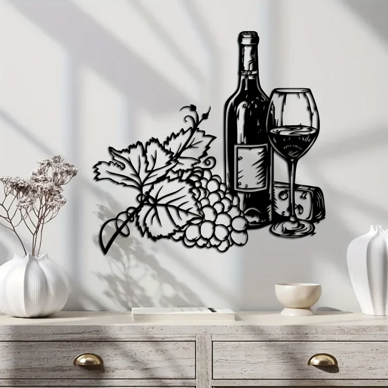 Wine-themed metal wall decoration—Wine，Wrought iron wall decoration，Suitable for Home Use、Terrace、Balcony