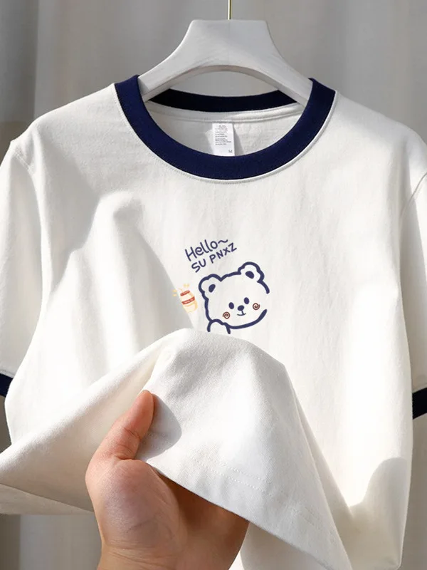 

ex Pure Cotton T-irt Color Blo Design Summer Faion Casual round Ne ort Sve Printed Top for Men And Women