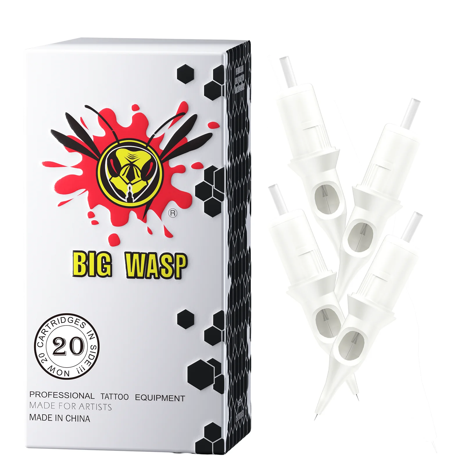 BIGWASP 카트리지 바늘, 영구 화장 기계, 로터리 펜, 라운드 라이너, 멸균 바늘, RS 문신, 20 개