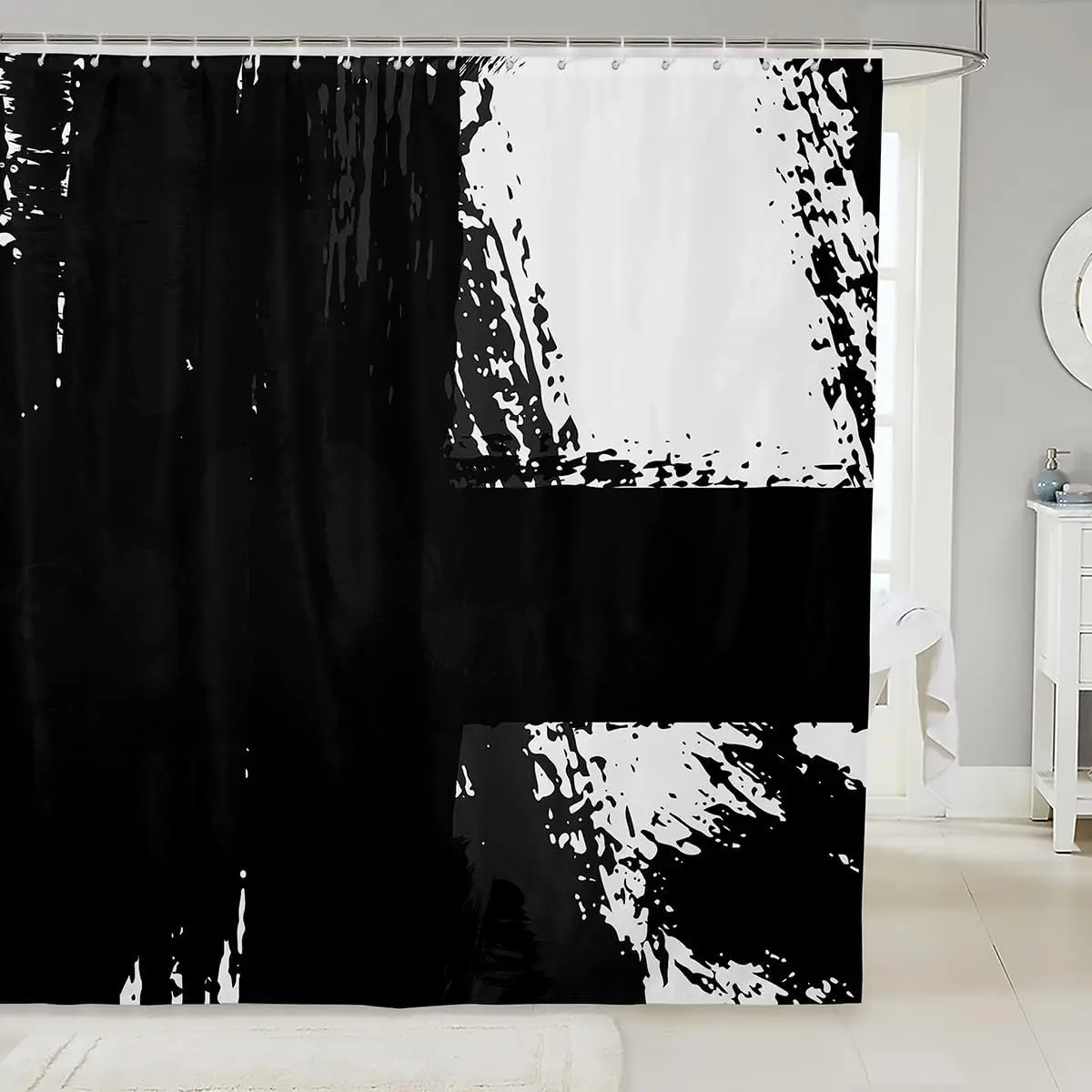 

1 шт. черно-белая занавеска для душа 72 "x 72" с геометрической геометрией, современный комплект занавесок для душа в ванной комнате, нейтральная художественная занавеска для ванны