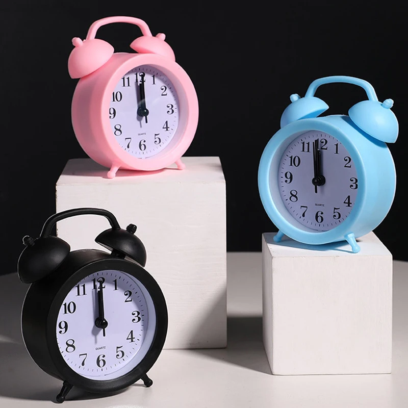 Double Bell Clock Accurate Timekeeping Battery Operated Mini Round Bedside Desk Alarm Clock Cute Kids Gift