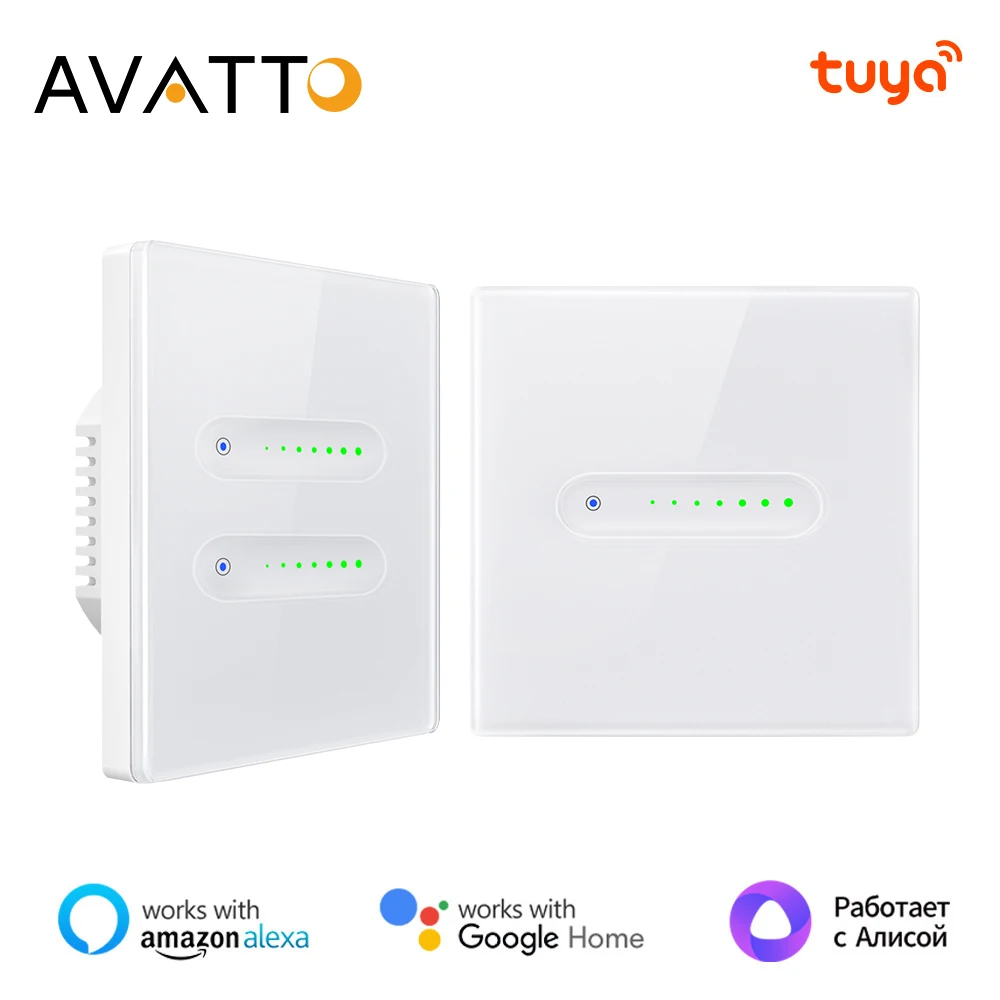 

Умный диммер AVATTO Tuya Wi-Fi, 1/2-бандовый диммер ЕС, сенсорная панель, регулировка процентов, поддержка Alexa Google Home