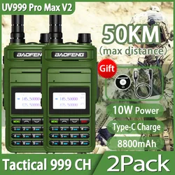 2Pcs Baofeng UV999 Pro Max 10W Professional Walkie Talkie Transreceiver 999CH  Type-C Charger Upgrade UV-10R 5R CB Two Way Radio