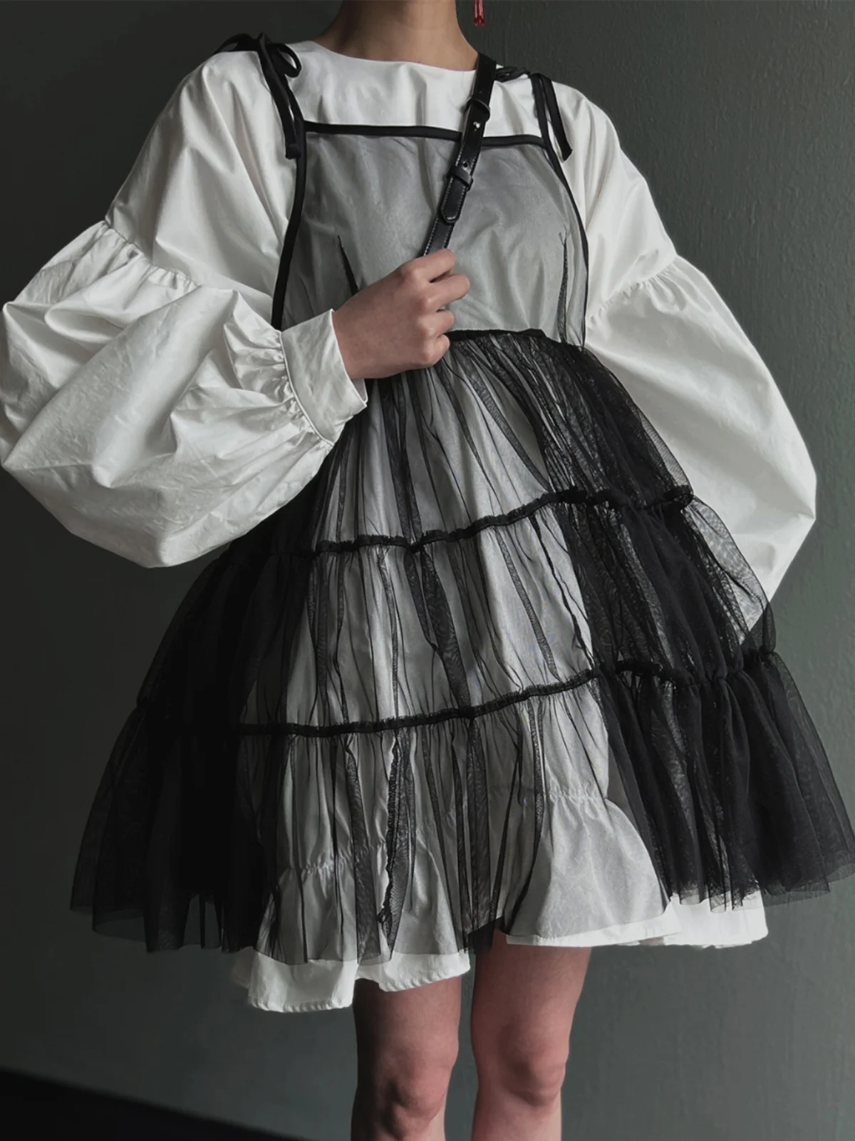 

White Korean Sle Loose Lantern Sve Doll Dr Me Skirt Two Piece Set Women's Clothing Commute Sle Long Sve Midi D...