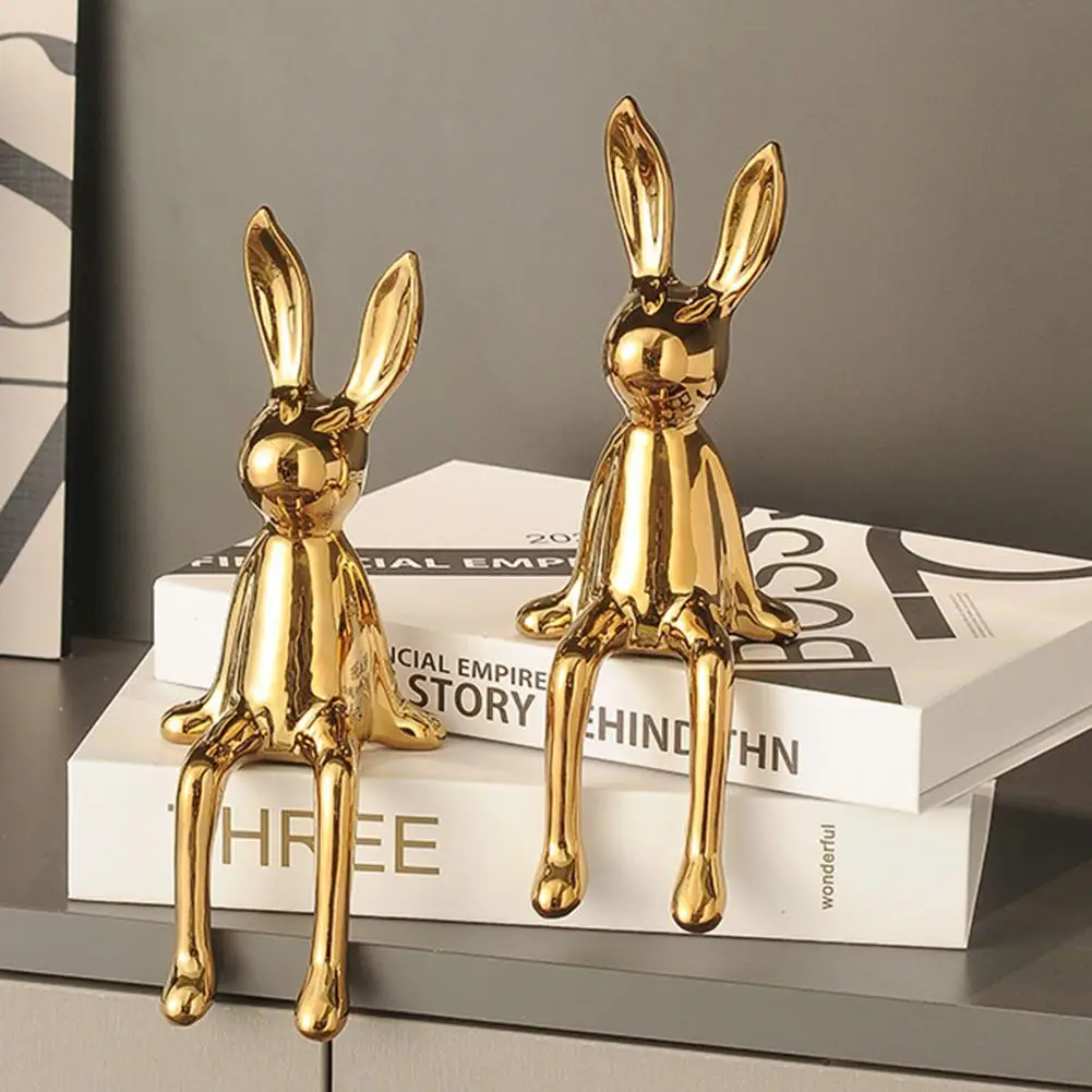 8*21cm Sitting Rabbit Figurine Long Ears Bunny Resin Statue Sculpture Home Office Bookshelf Desktop Animal Decoration Ornament