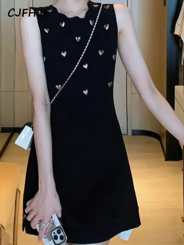 CJFHJE Spring Summer Sleeveless One Piece Dress Women French Style Skinny Black Mini Dress Female Simple Elegant Ladies Dresses