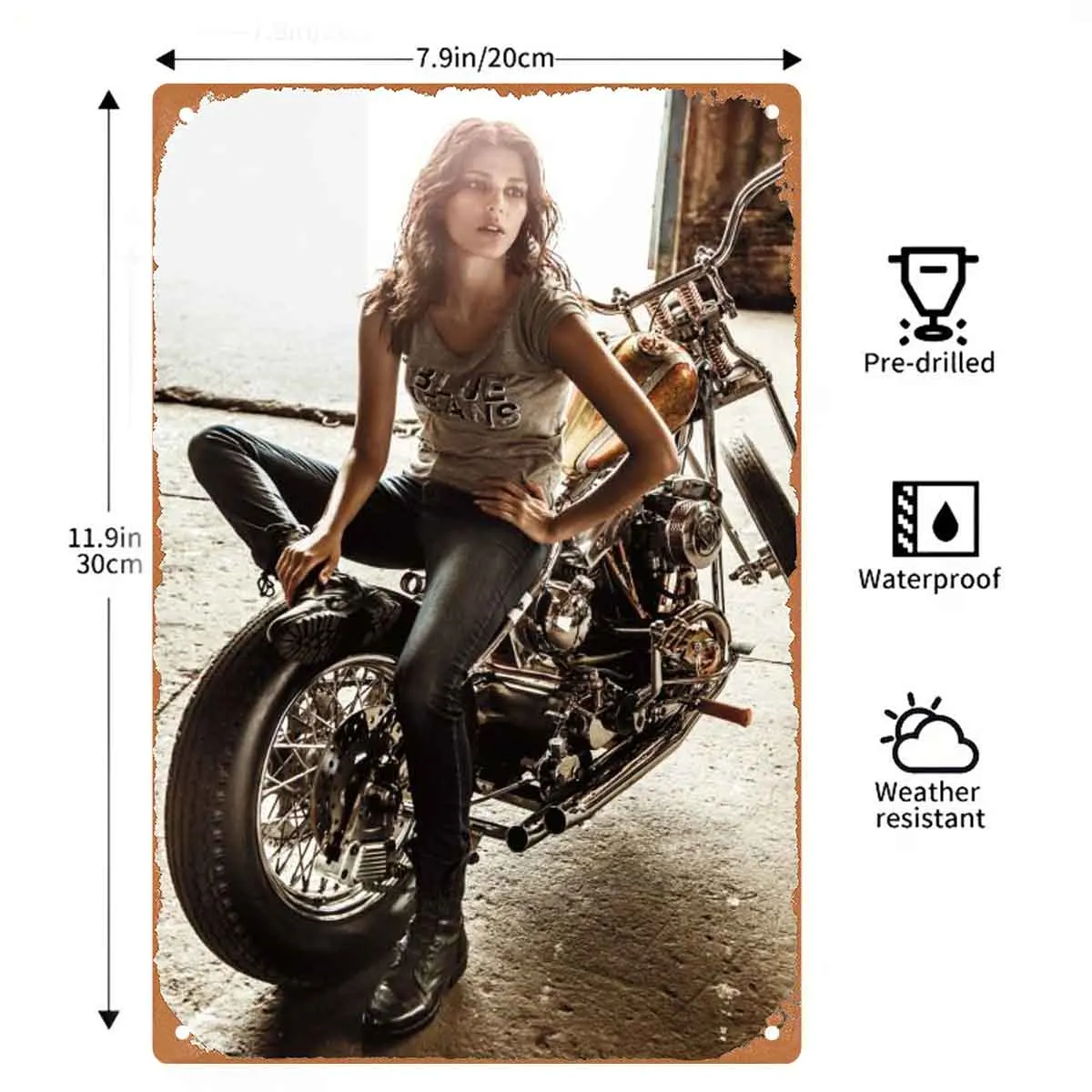 Strong Female Racer in a Glamorous Scene Vintage Metal Wall Sign Decor - view 2