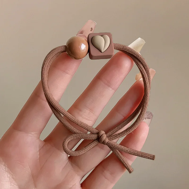 5pcs Women's Elastic Hair Bands High Ponytail Tie-Down Stylish Heart-Shaped Headbands New 2025 Fashion Accessory
