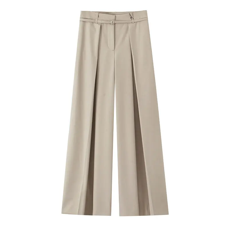

Spring 2025 Women's Casual Pleated Wide Leg Pants High Waist Long Trousers Versatile Faion Commute Sle Belt Included